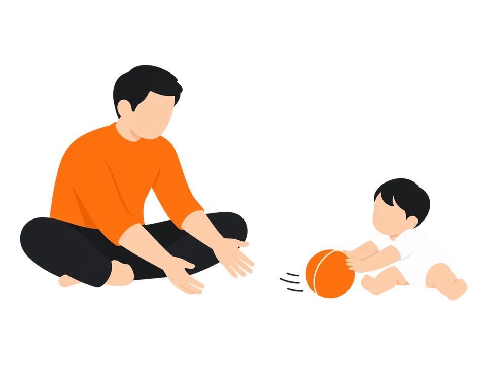 2. 子どもが押したり転がしたりしたら、大人が受け取って、また返します。