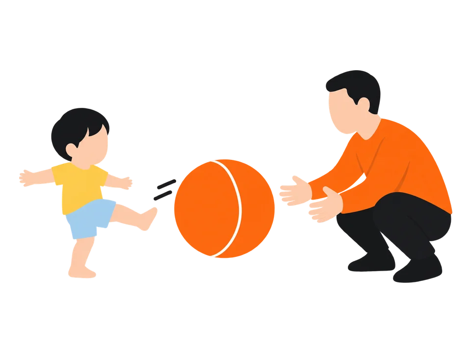 2. 子どもが投げたり、けったりしたら、大人が取りに行って返します。
