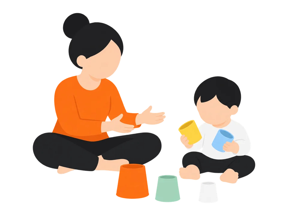 2. ばらばらにして、子どもに渡します。持つ・打ち合わせる・のぞくだけでも十分です。