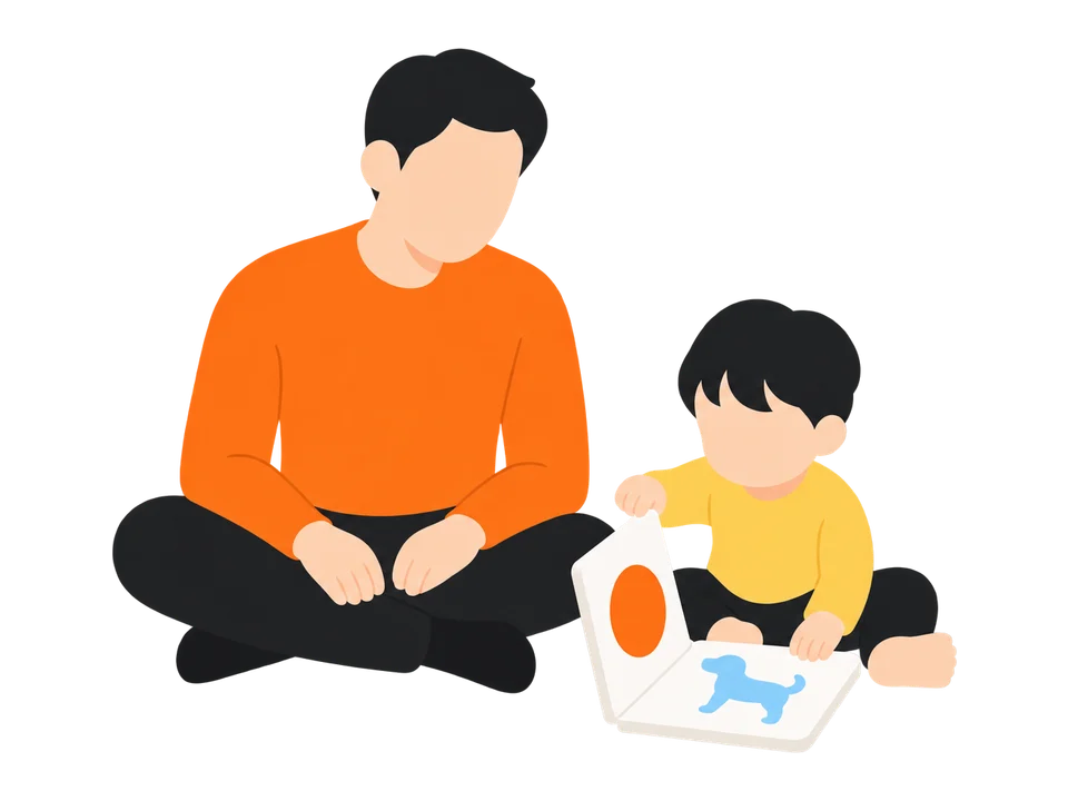 3. 子どもがめくりたがったら任せます。ページが戻ったり、とんだりしても、そのままで。