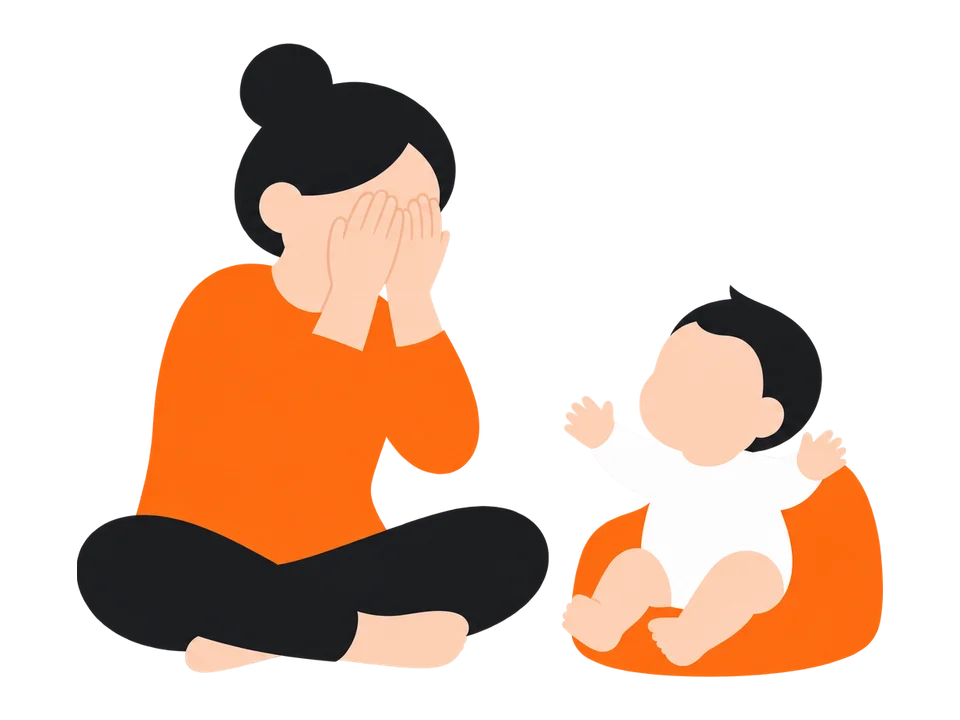 1. 子どもと向かい合って、目の高さを合わせます。両手で顔をかくして「いないいない」。