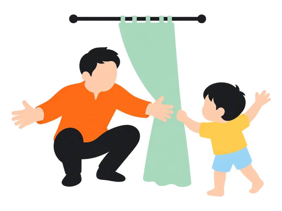 2. 子どもが探します。見つけたら「みーつけた」と一緒に喜びます。
