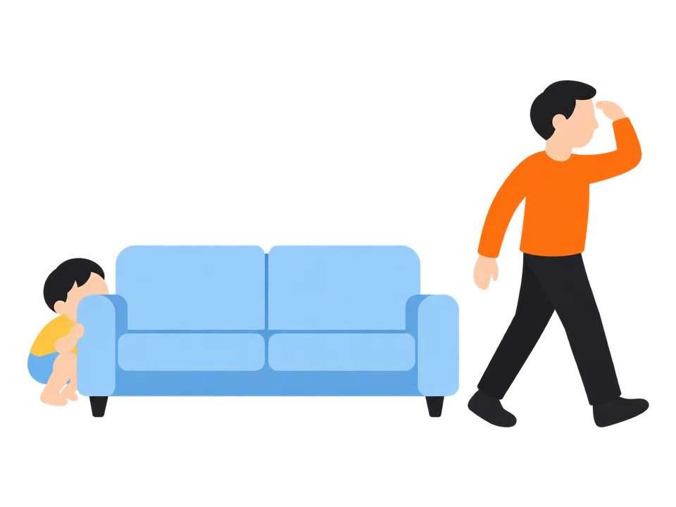 3. 役を交代します。子どもが隠れたら、大人は「どこかな？」と声に出しながら探します。