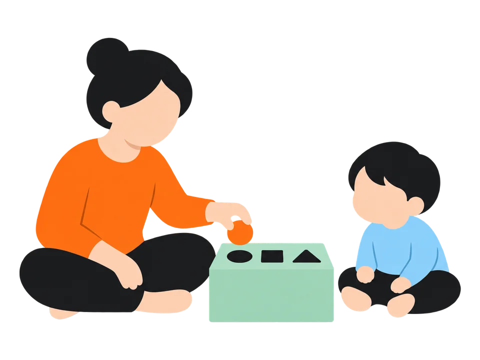 1. まず丸だけを出して、大人がはめて見せます。