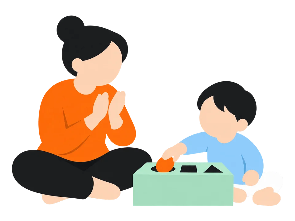 2. 子どもに丸を渡して、入れるのを待ちます。入ったら、次の形を1つ出します。