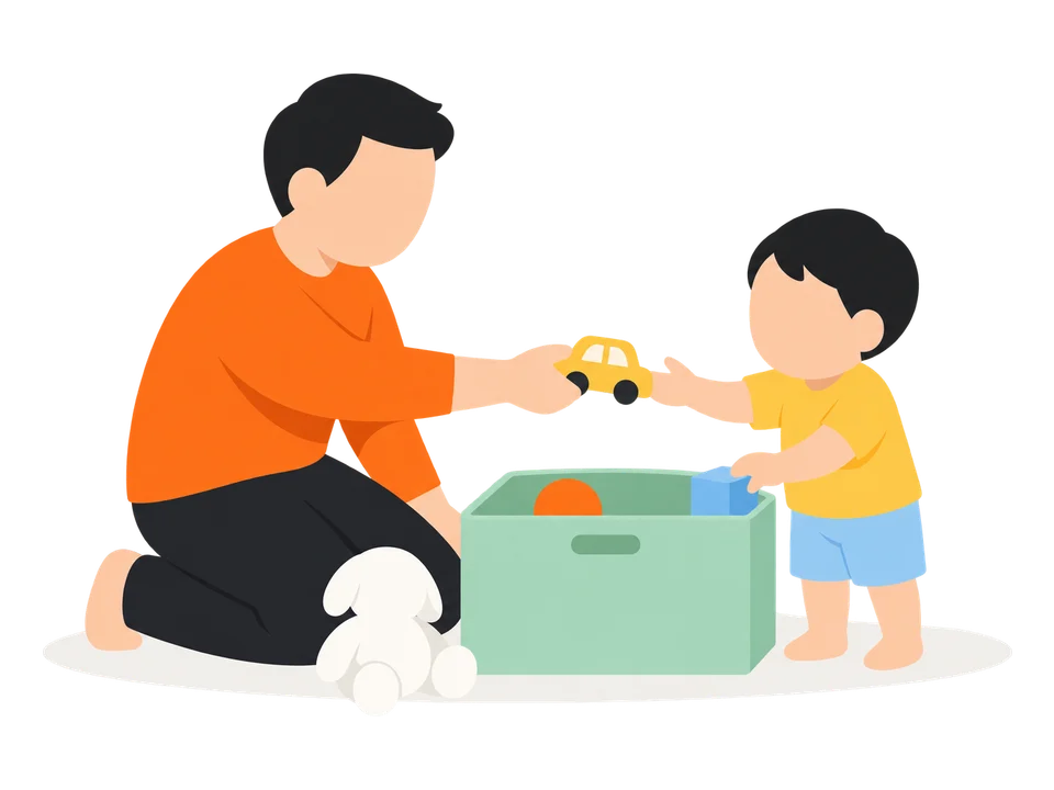 2. 子どもに1つ渡して、入れてもらいます。