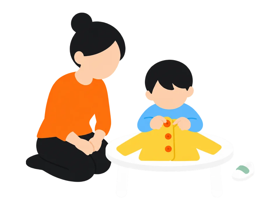2. 子どもがはずします。はずすほうが、とめるより先にできることが多いです。