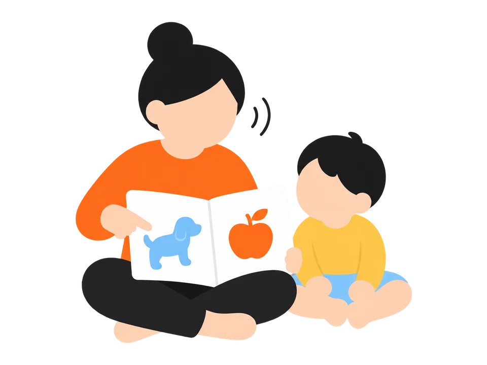 1. 絵を指さして「これなに？」と聞きます。