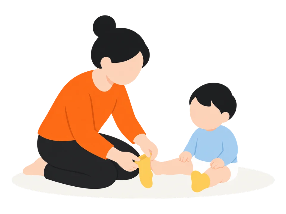 1. くつ下を、かかとが出るくらいまで、つま先の方へずらしておきます。