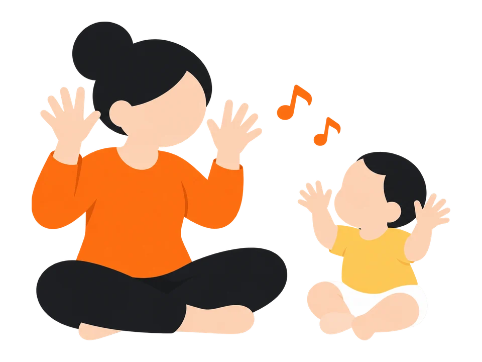 3. 歌に合わせて手遊びをします。最初は手をたたく・ひらくなど、動きの少ない歌から。