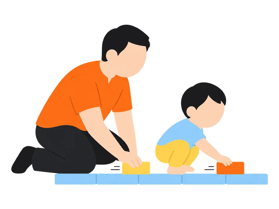3. 子どもの言った名前で、一緒に遊びます（車なら道を作って走らせるなど）。