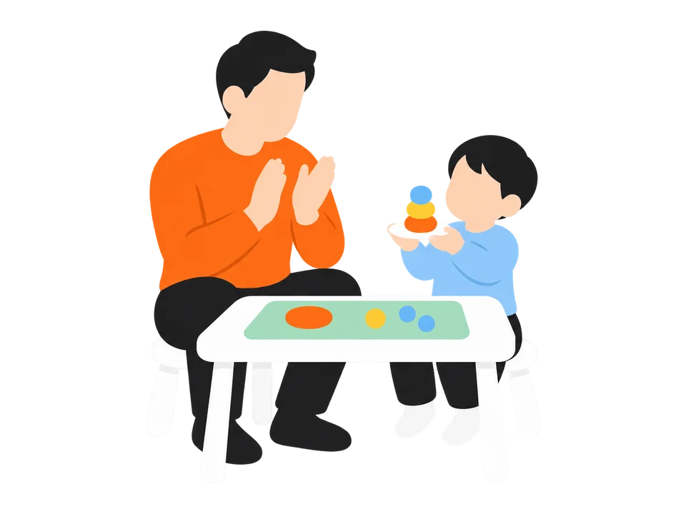 3. できた形に「おだんごだね」「へびさんだね」と名前をつけて、一緒に並べます。