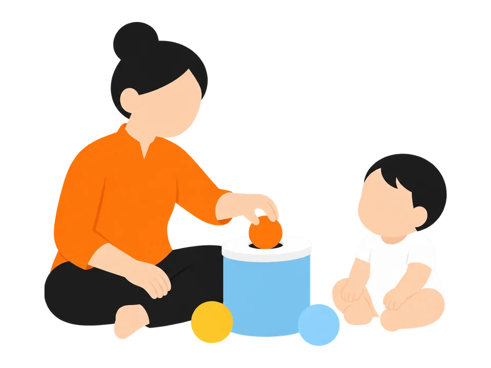 1. 大人が1つ落として、「ポトン」という音を聞かせます。