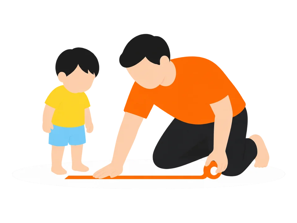 1. 床にテープで線を1本引きます。