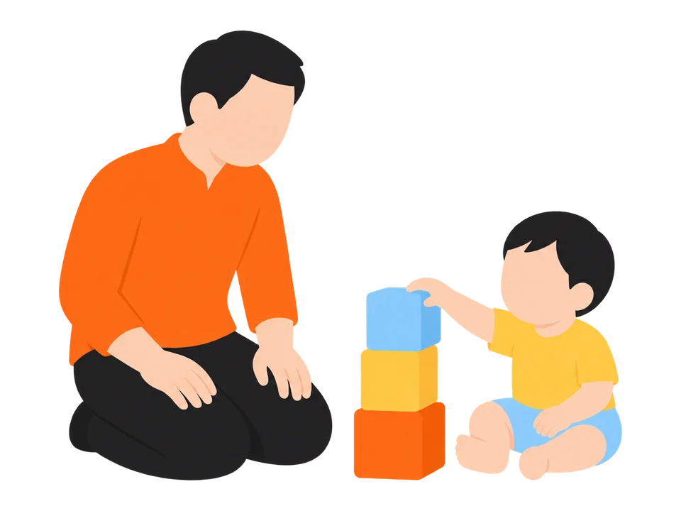 3. 慣れてきたら、子どもが1個のせるのを待ちます。のったら一緒に喜びます。