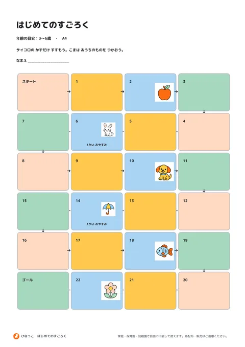 はじめてのすごろくの見本