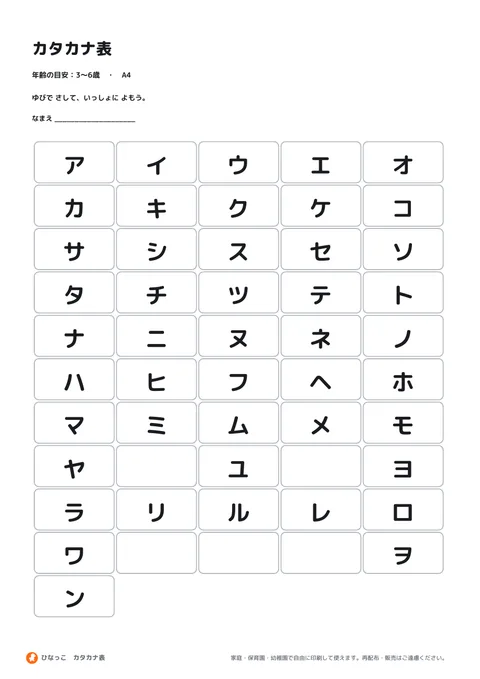 カタカナ表の見本