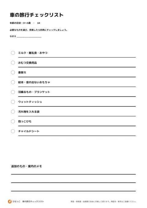 車の持ち物リストの見本